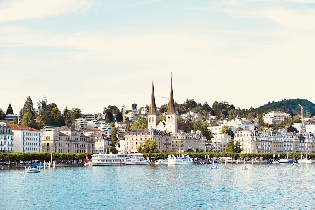 Swiss city skyline with historic architecture